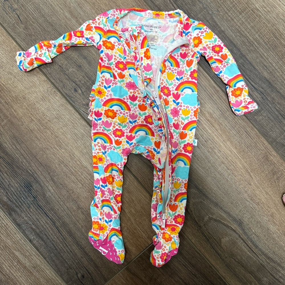 Posh Peanut Newborn Rainbow Melody Footie Ruffled Zippered One Piece